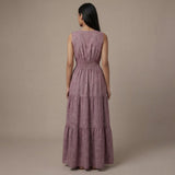 Light Maroon 100% Cotton Sleeveless Fit and Flare Tier Dress