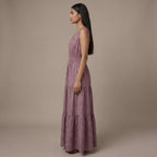 Light Maroon 100% Cotton Sleeveless Fit and Flare Tier Dress