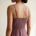 Light Maroon Yarn-Dyed Cotton Ankle Length Flared Sundress
