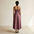Light Maroon Yarn-Dyed Cotton Ankle Length Flared Sundress