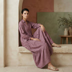 Light Maroon Yarn-Dyed Cotton Deep-V Maxi Tier Dress