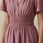 Light Maroon Yarn-Dyed Cotton Elasticated Short Tier Dress