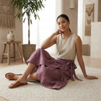 Light Maroon Yarn-Dyed Cotton Ruffle Midi Wrap Skirt