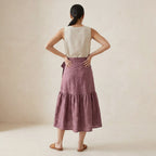 Light Maroon Yarn-Dyed Cotton Ruffle Midi Wrap Skirt