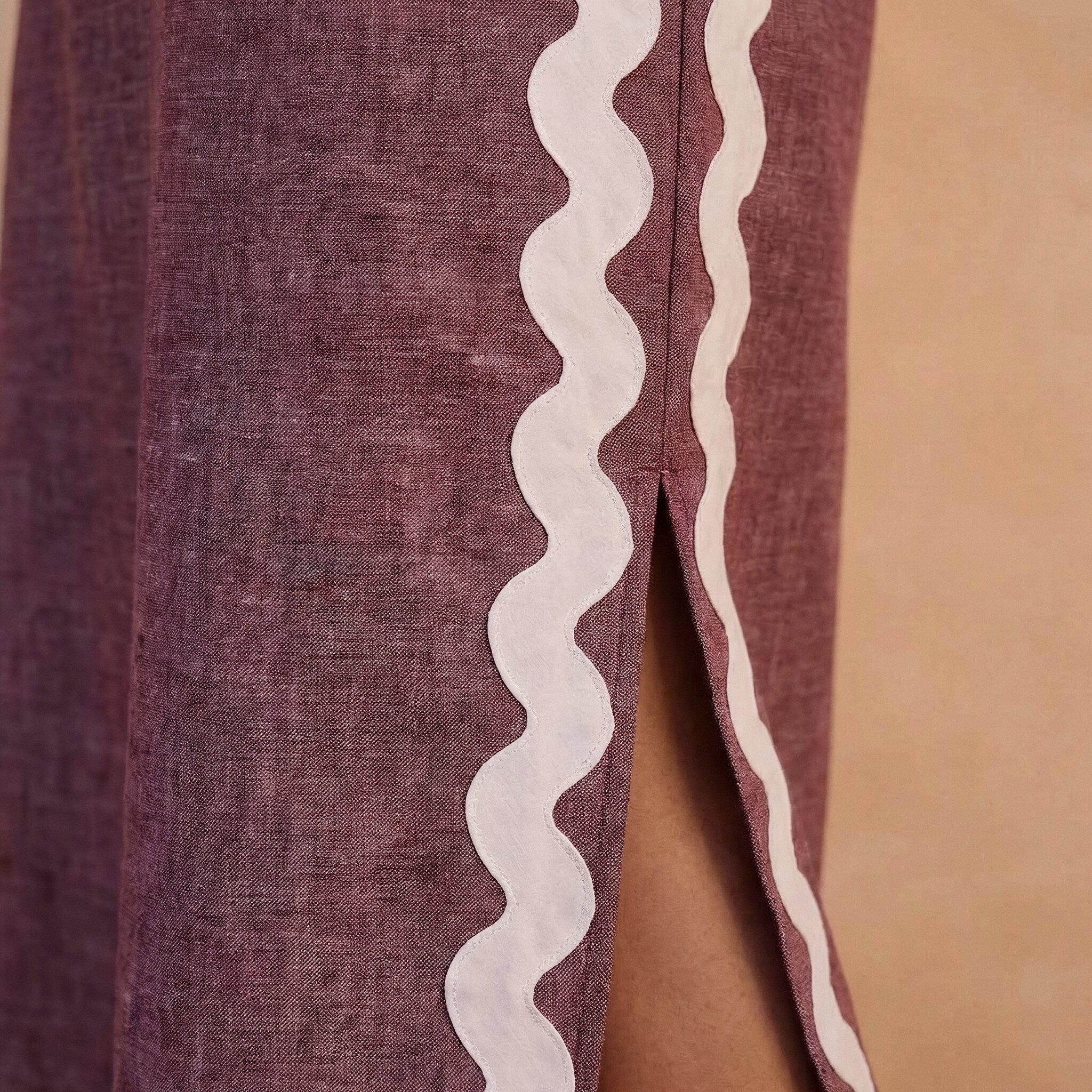 Light Maroon Yarn-Dyed Cotton Wavy Stripe Maxi Shift Dress