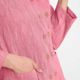 Front Detail of a Model wearing Light Pink Cotton Flax Button-Down Jacket