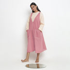 Light Pink Cotton Flax Paneled Midi Shift Dress