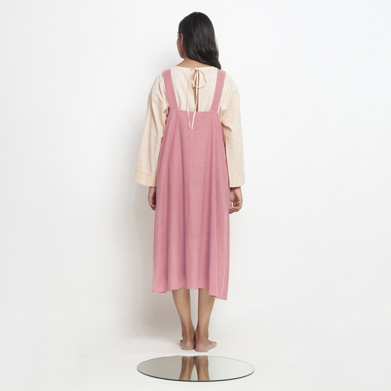 Light Pink Cotton Flax Paneled Midi Shift Dress