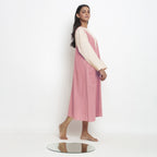 Light Pink Cotton Flax Paneled Midi Shift Dress