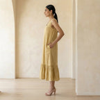 Light Yellow 100% Cotton A-Line V-Neck Sleeveless Maxi Tier Dress