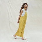 Light Yellow 100% Cotton Ankle Length Dungaree Jumpsuit