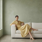 Light Yellow 100% Cotton Deep-V Neck Empire Waist Maxi Dress