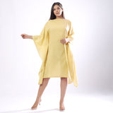 Front View of a Model wearing Light Yellow 100% Cotton Kaftan