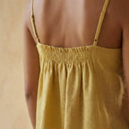 Light Yellow 100% Cotton Spaghetti Strap Top with Elastic Gathered Back