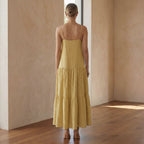 Light Yellow Cotton Drop-Waist Camisole Maxi Tier Dress