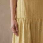 Light Yellow Cotton Drop-Waist Camisole Maxi Tier Dress