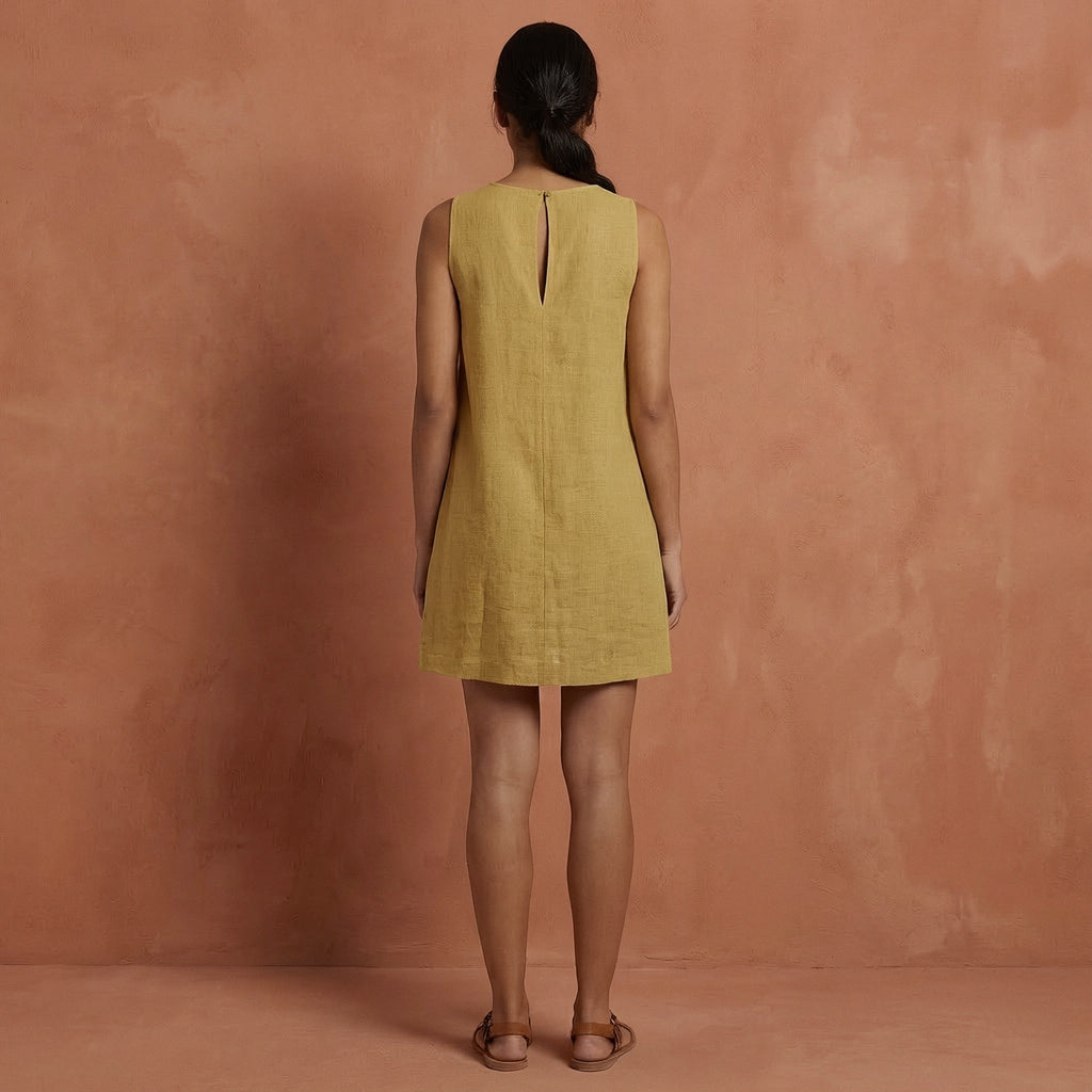 Light Yellow Cotton Sleeveless A-Line Short Shift Dress