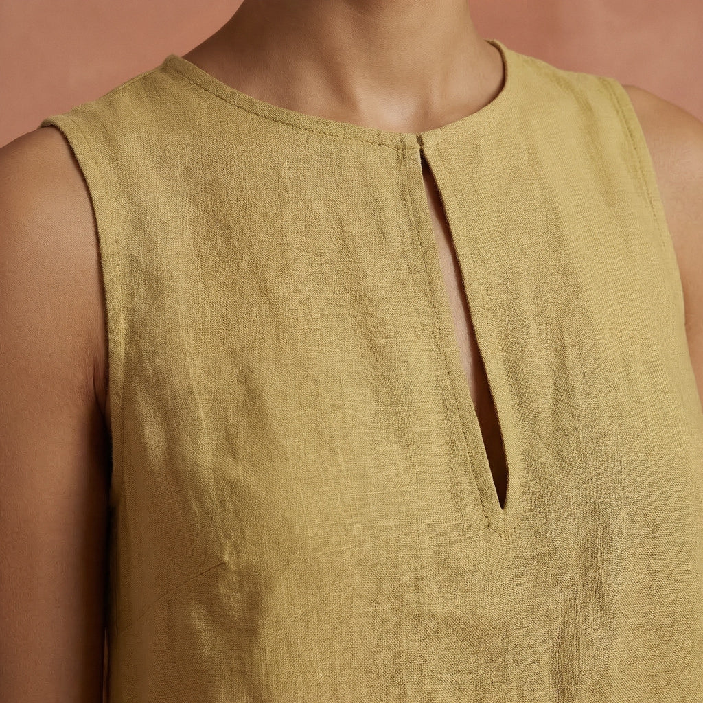 Light Yellow Cotton Sleeveless A-Line Short Shift Dress
