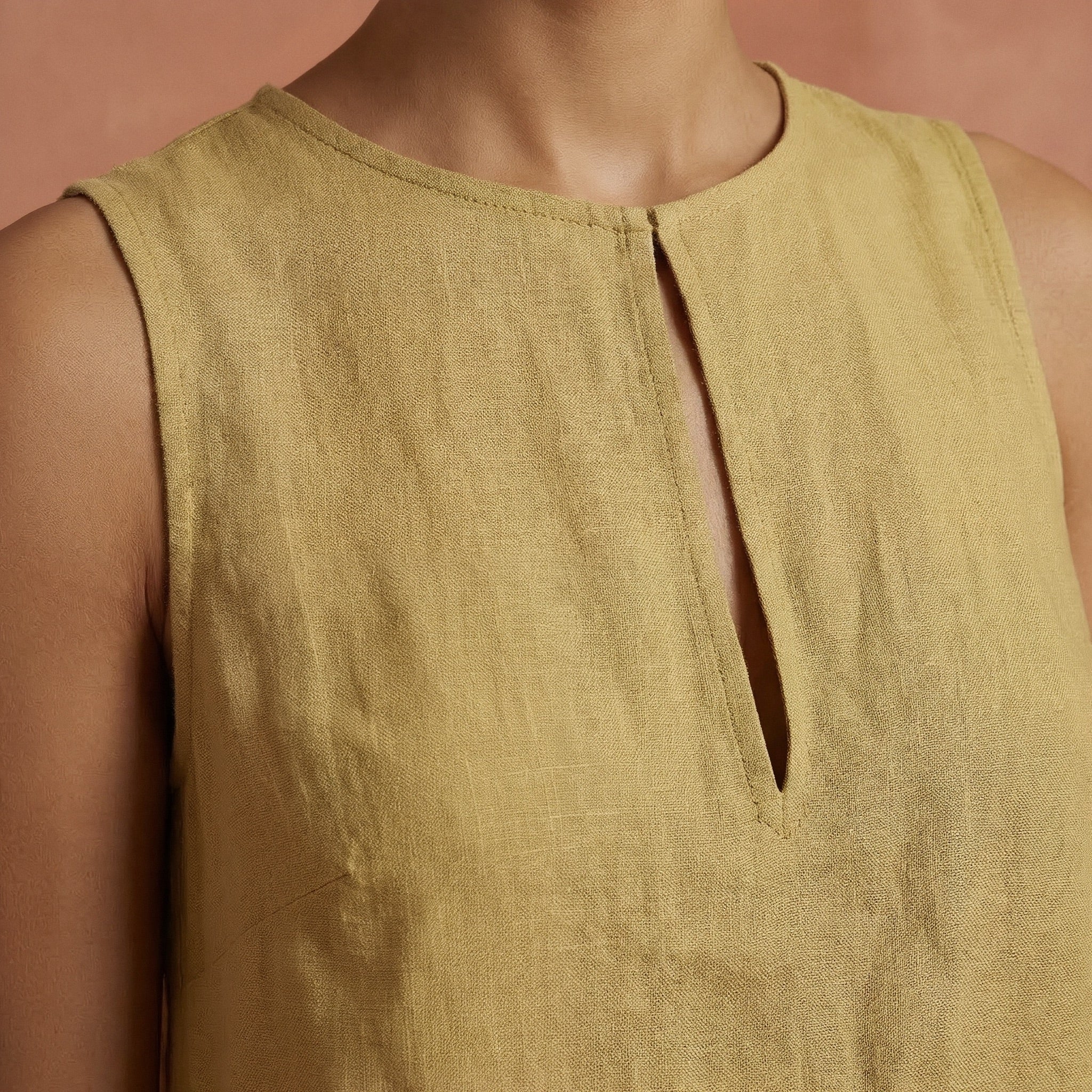 Light Yellow Cotton Sleeveless A-Line Short Shift Dress