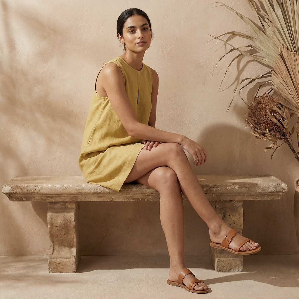 Light Yellow Cotton Sleeveless A-Line Short Shift Dress