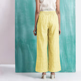 Light Yellow Handspun Cotton Elasticated Mid-Rise Wide Legged Pant