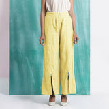 Light Yellow Handspun Cotton Elasticated Mid-Rise Wide Legged Pant