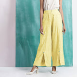 Light Yellow Handspun Cotton Elasticated Mid-Rise Wide Legged Pant