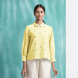 Light Yellow Mirror Work Handspun Cotton Blouse Top