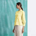 Light Yellow Mirror Work Handspun Cotton Blouse Top
