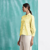 Light Yellow Mirror Work Handspun Cotton Blouse Top