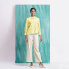 Light Yellow Mirror Work Handspun Cotton Blouse Top