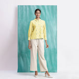 Light Yellow Mirror Work Handspun Cotton Blouse Top