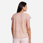 Back View of a Model wearing Straight Sanganeri Block Printed Top