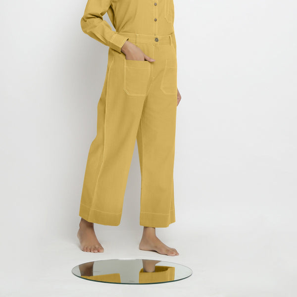 Right View of a Model wearing Light Yellow Patch Pocket Straight Fit Pant