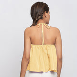 Back View of a Model wearing Light Yellow Tie Dye Strappy Camisole Top