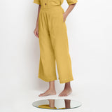 Front View of a Model wearing Light Yellow Vegetable Dyed Wide Legged Pant