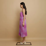 Left View of a Model wearing Lilac Cotton Strappy Godet Dress