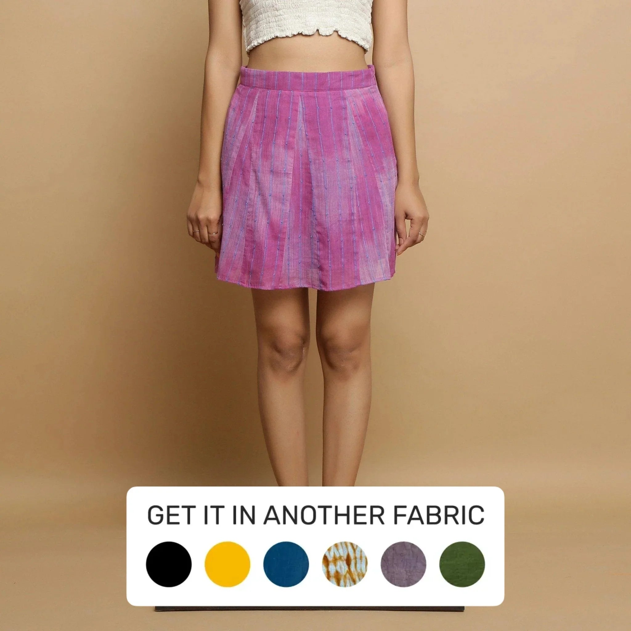 Front View of a Model wearing Handwoven Godet Striped A-Line Skirt