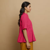 Right View of a Model wearing Lilac Mangalgiri Cotton Godet Top