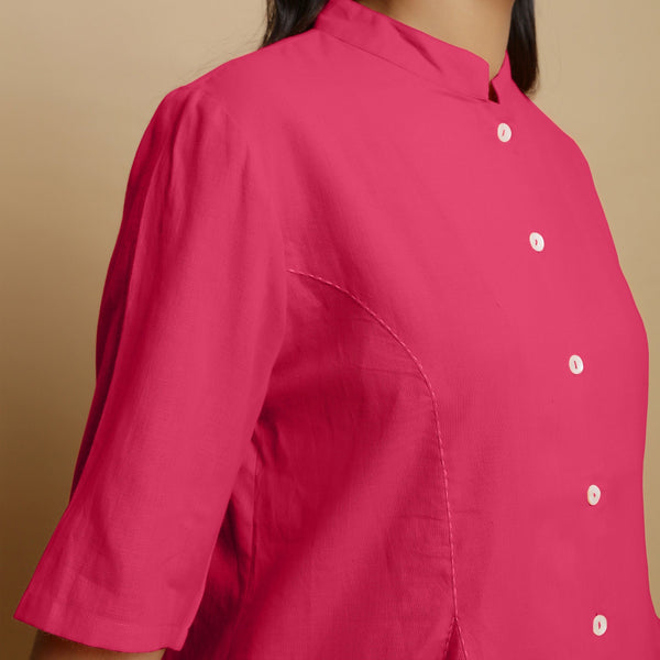 Front Detail of a Model wearing Lilac Mangalgiri Cotton Godet Top
