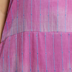 Close View of a Model wearing Lilac Cotton Strappy Godet Dress