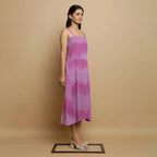 Right View of a Model wearing Lilac Cotton Strappy Godet Dress