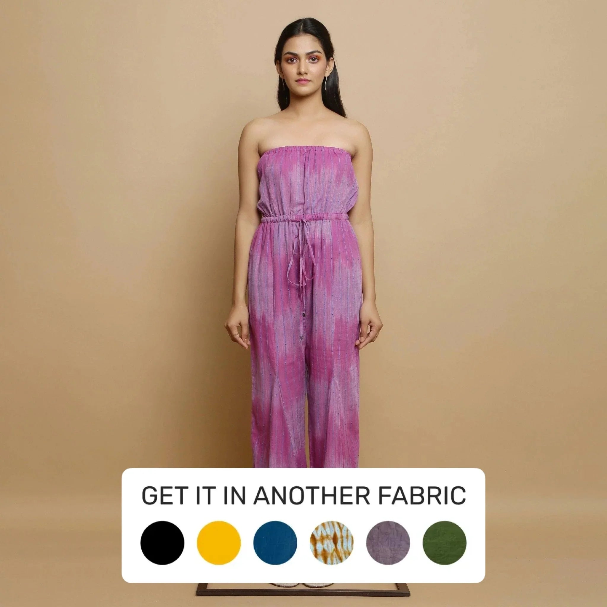Front View of a Model wearing Lilac Handwoven Godet Culottes Jumpsuit