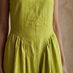 Lime Green Cotton Flax Sleeveless Paneled Maxi Dress