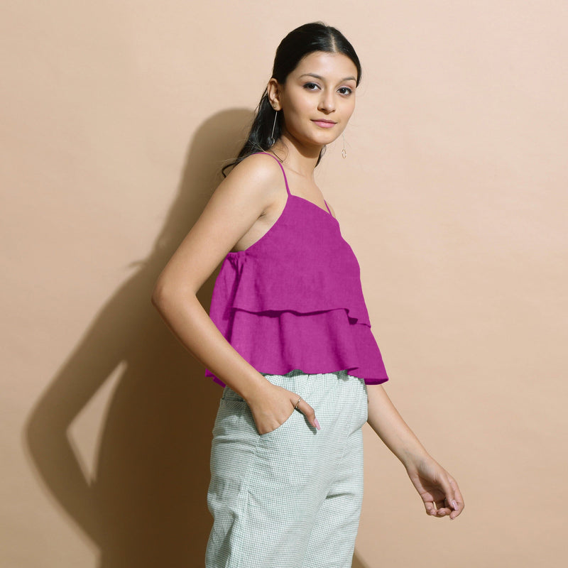 Magenta Cotton Linen Camisole Crop Top