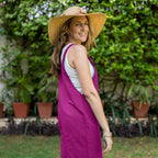 Magenta Cotton Linen Dungaree Playsuit