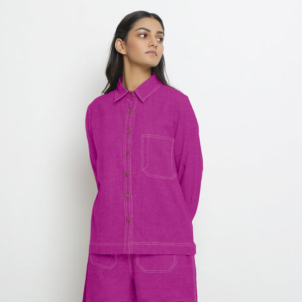 Magenta Cotton Linen Full Sleeve Button-Down Shirt