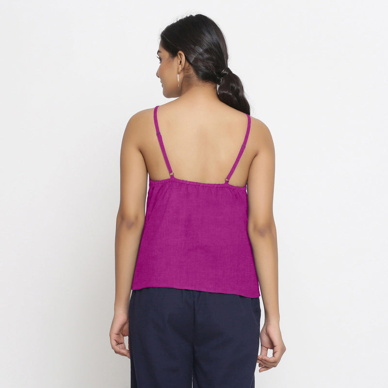 Magenta Cotton Linen Relaxed Fit Spaghetti Top