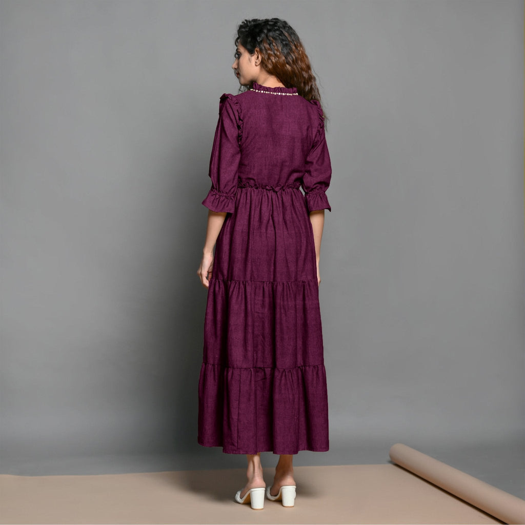 Magenta Hand-Beaded Handspun Cotton Boho Maxi Dress