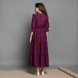 Magenta Hand-Beaded Handspun Cotton Boho Maxi Dress